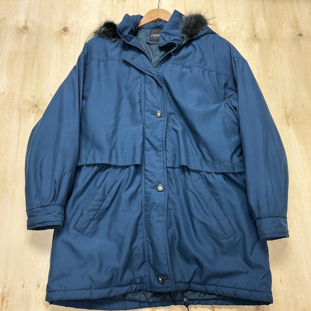 Vintage Forecaster Of Boston Coat Womens Small‎ Blue Hooded Fur Trim Parka USA